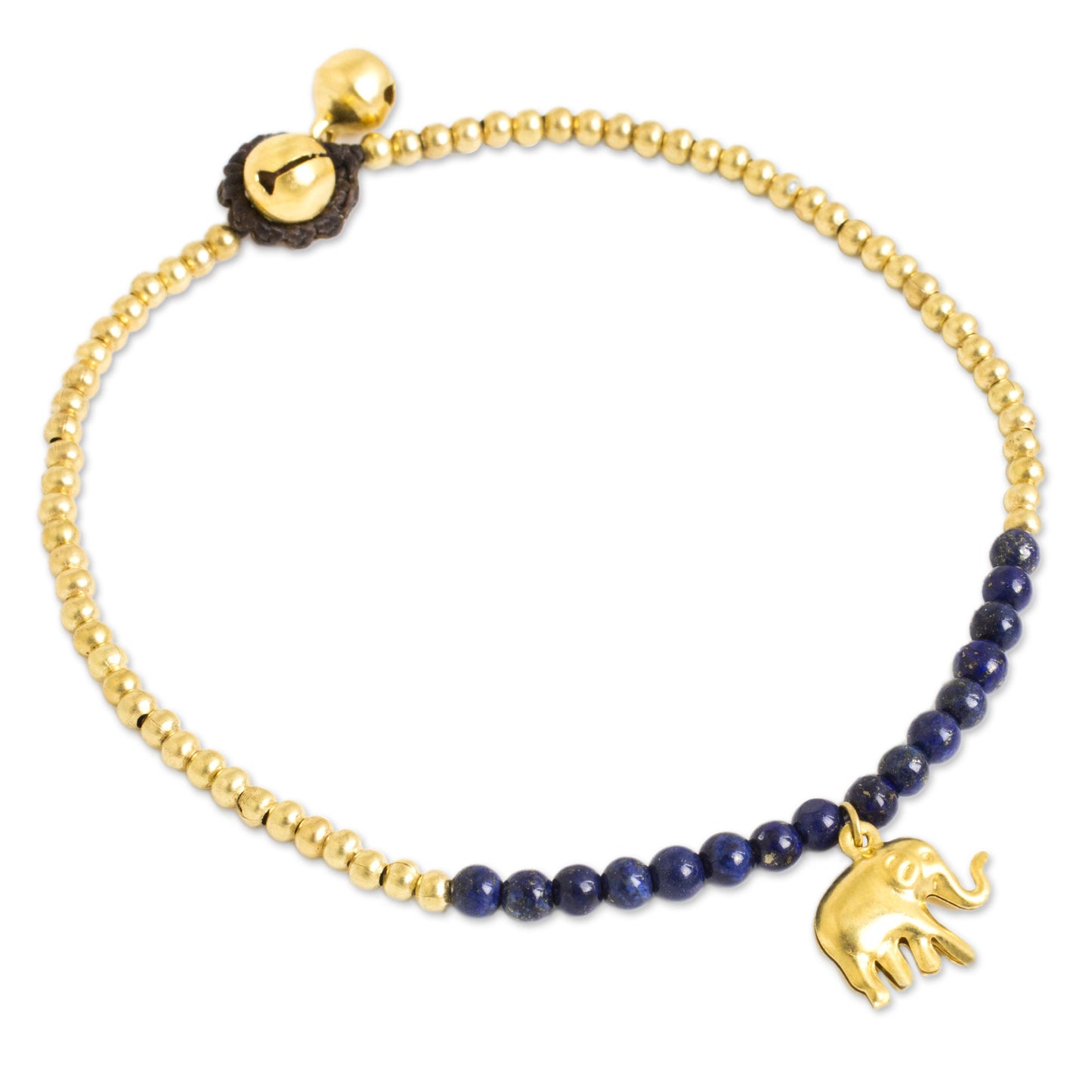 Stylish Elephant Lapis Lazuli Elephant Charm Beaded Brass Anklet