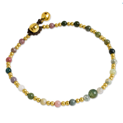 NOVICA - Agate Multicolor & Bells Anklet