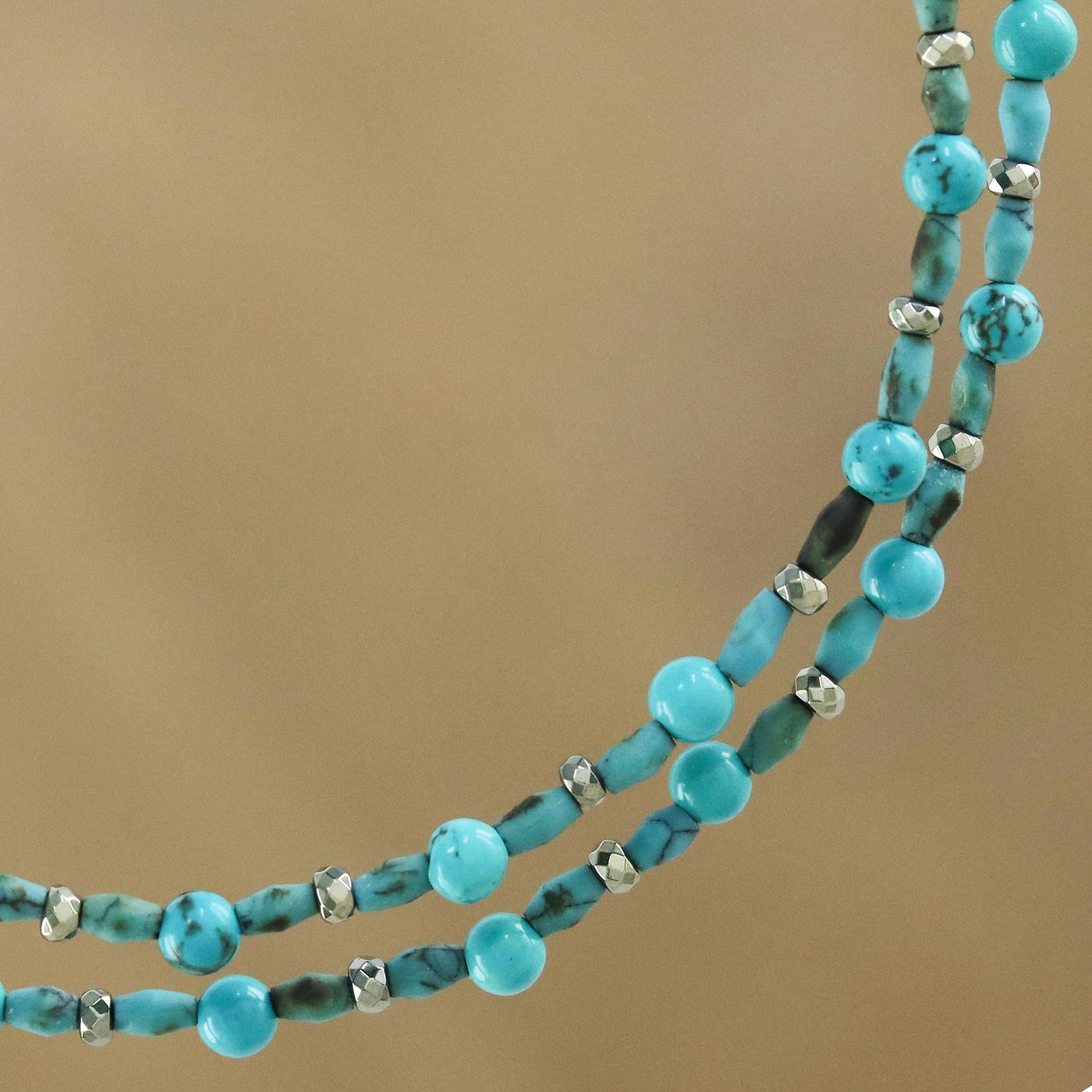 Exotic Blue Allure Turquoise & Silver Beaded Necklace