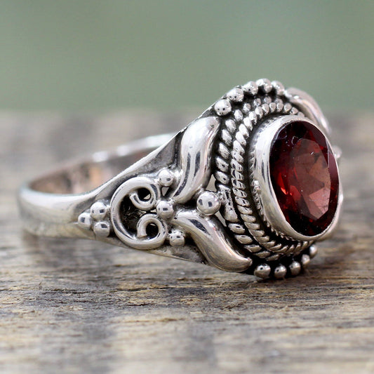 NOVICA - Handcrafted Garnet & Sterling Silver Cocktail Ring