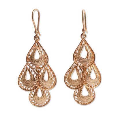 Raindrop Cascade Gold Vermeil Handcrafted Filigree Chandelier Earrings