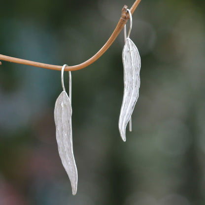 Willow Leaf Silver Drop Earrings