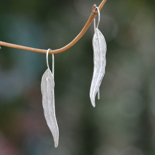 Willow Leaf Silver Drop Earrings