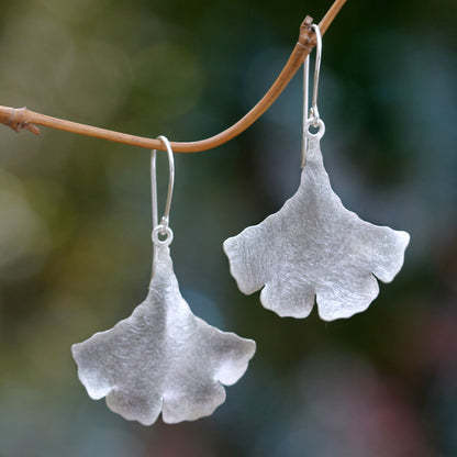 Celery Leaves Leaf Shaped Sterling Silver Earrings Handmade in Bali