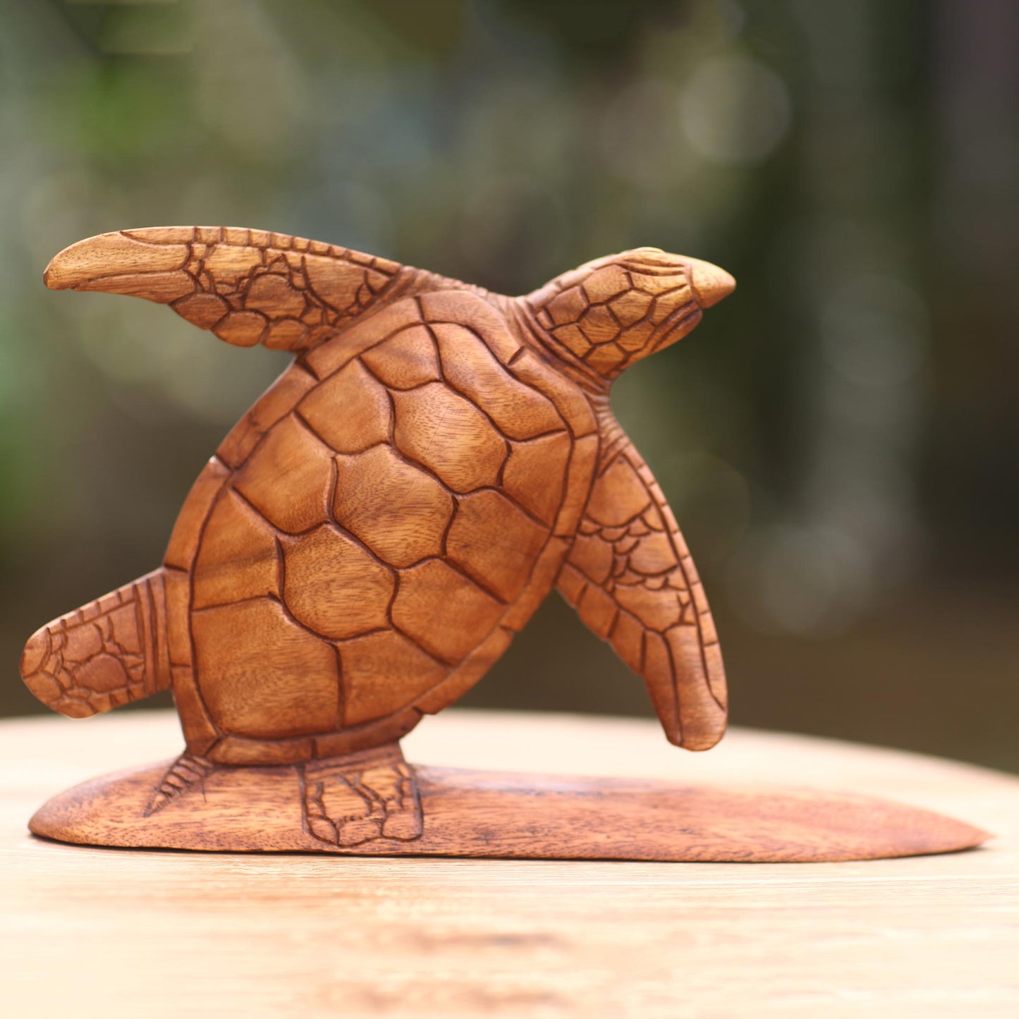 Surfer Turtle Hand Carved Wood Sculpture Turtle on Surf Board from Bali