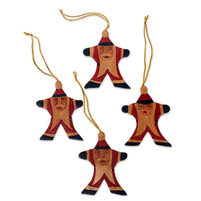 Happy Red Santa Artisan Crafted Santa Claus Christmas Ornaments (Set of 4)