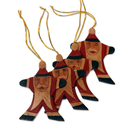 Happy Red Santa Artisan Crafted Santa Claus Christmas Ornaments (Set of 4)