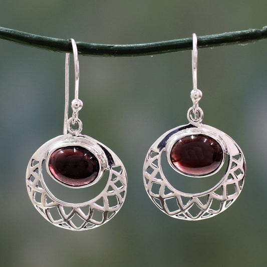 Web of Hope Sterling Silver Jali Earrings with Garnets Crafted by Hand