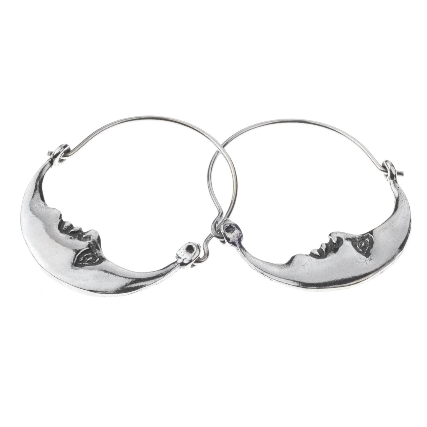 Moon at Rest Vintage Style Handcrafted Silver Crescent Moon Hoop Earrings