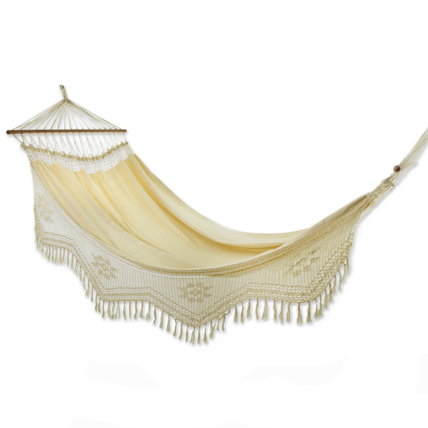 Tropical Nature Brazilian Cotton Hammock with Crocheted Fringe (Single)