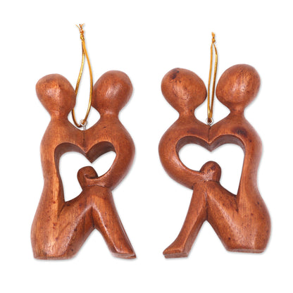 Look Into My Eyes 2 Heart Shaped Romantic Ornaments Hand Carved Wood Sculpture