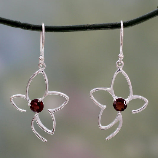 Sweet Flower Handcrafted Sterling Flower Earrings with Garnets