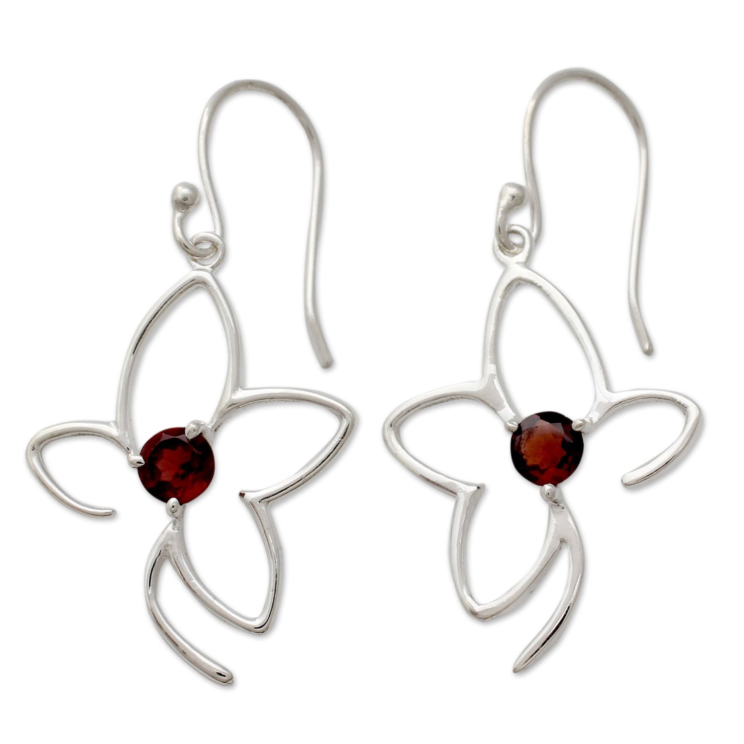 Sweet Flower Handcrafted Sterling Flower Earrings with Garnets