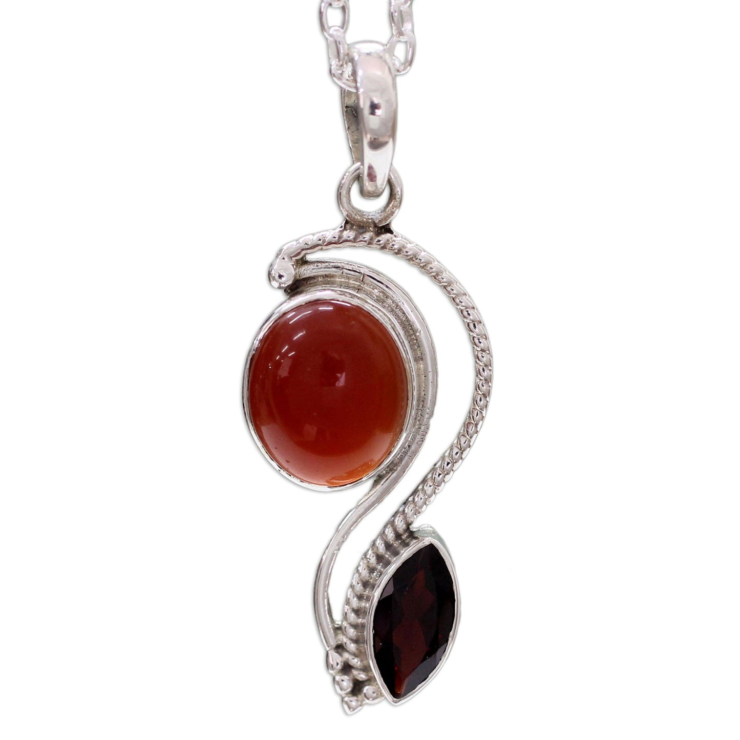 Colorful Curves Carnelian Garnet & Silver Pendant Necklace