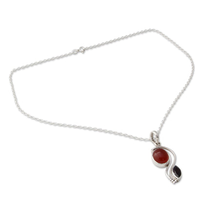 Colorful Curves Carnelian Garnet & Silver Pendant Necklace