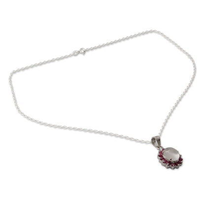 Moonstone & Ruby Pendant Necklace