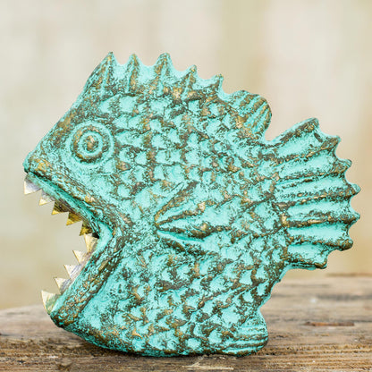 Hungry Piranha Fish Wall Adornment Handmade Recycled Paper Sculpture