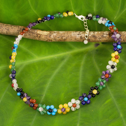 Rainbow Blooms Colorful Multi Gemstone Flower Necklace from Thailand