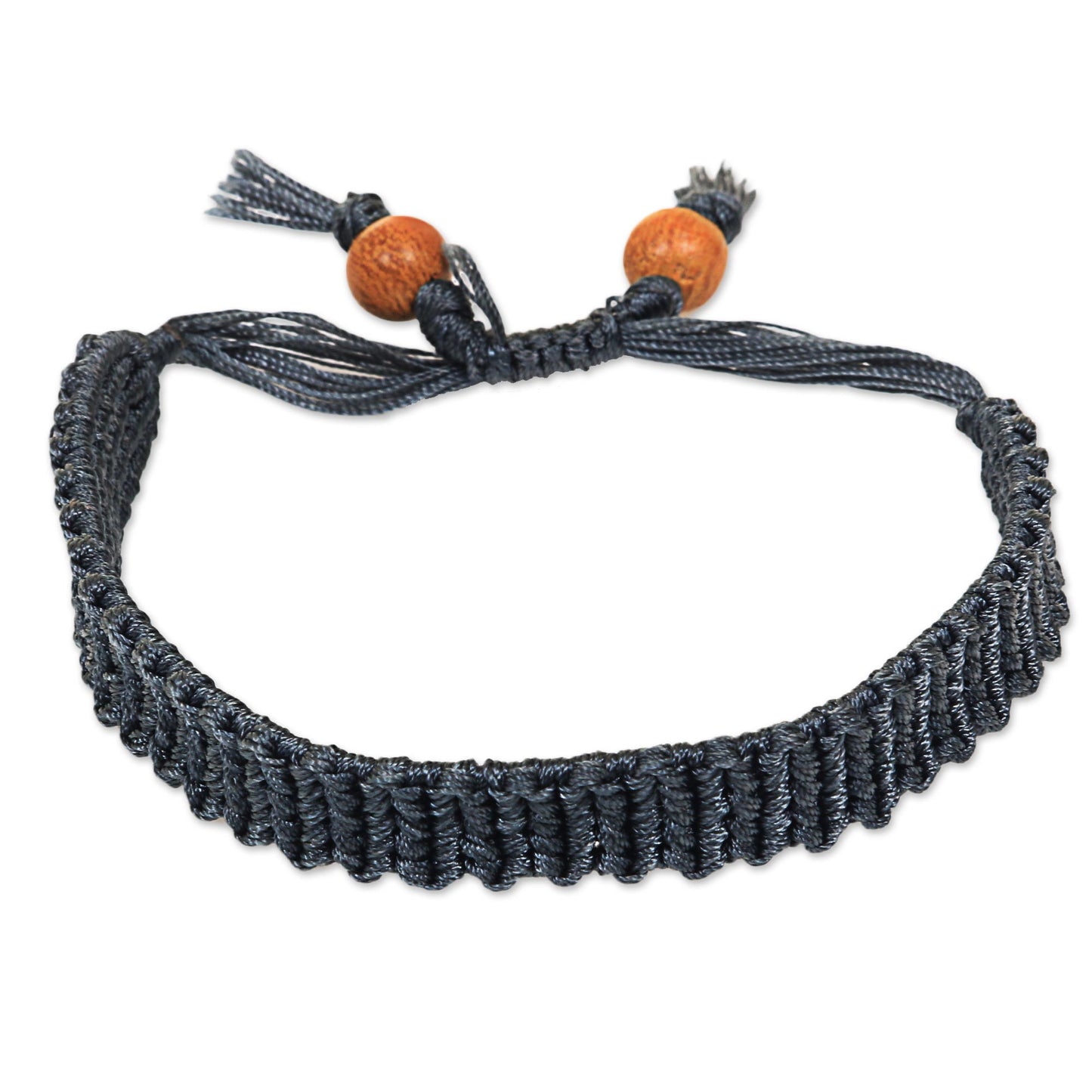 Braided Grey Wood Wristband Bracelet