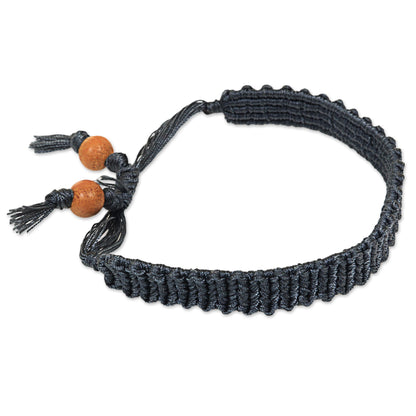 Braided Grey Wood Wristband Bracelet