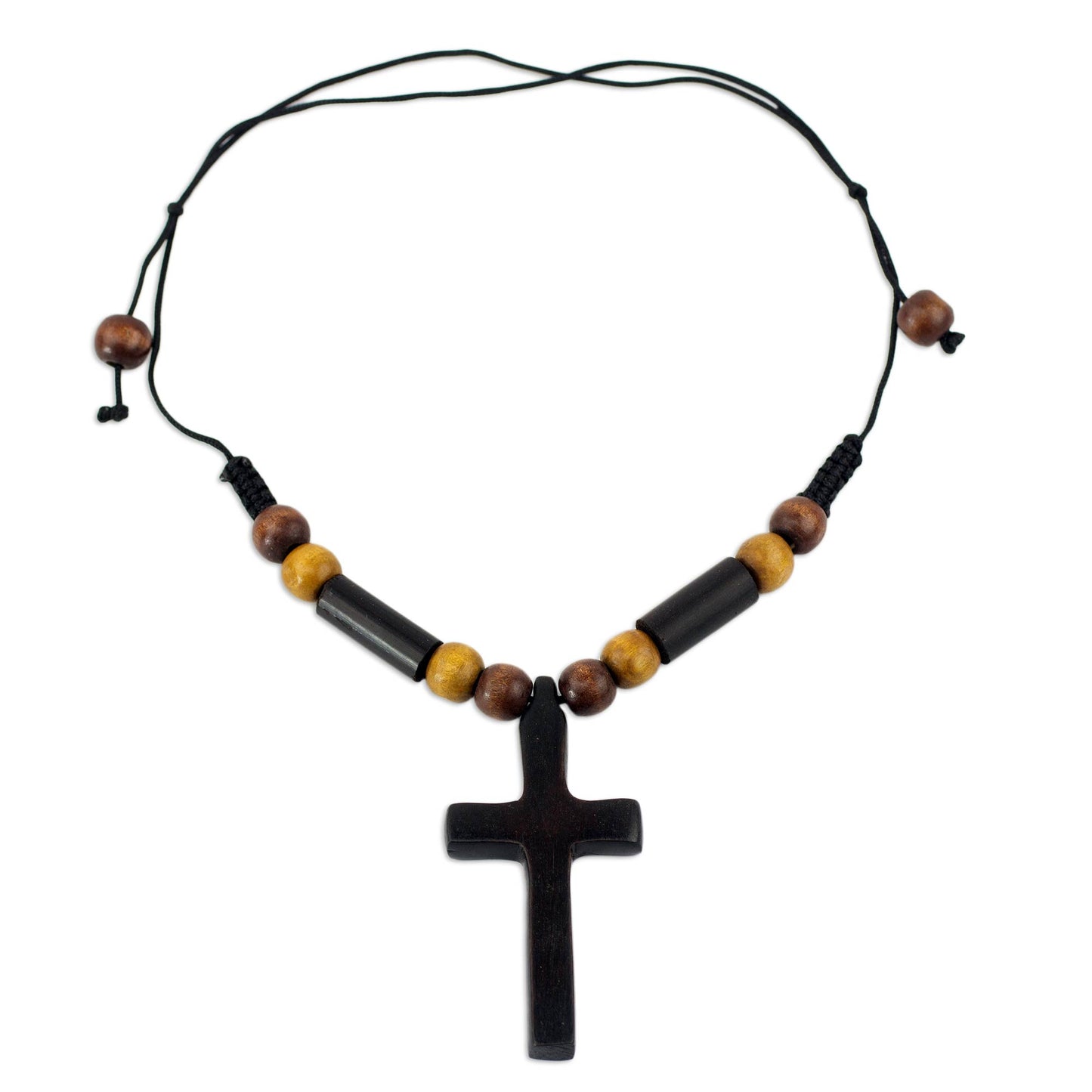 African Cross Bamboo Wood Pendant Necklace