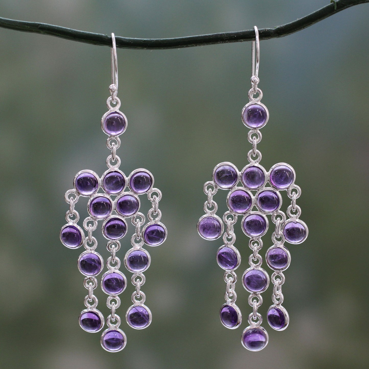 Ecstatic Purple Sterling Silver Chandelier Earrings with Amethyst Cabochons