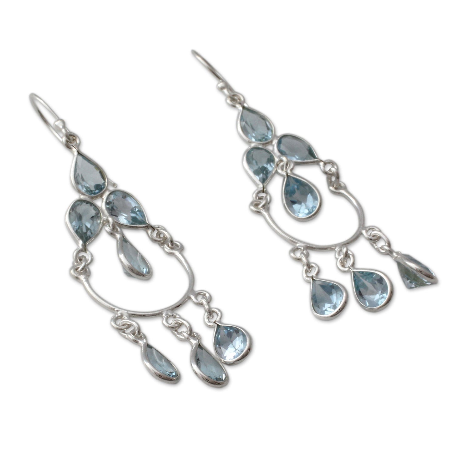 Azure Elegance Blue Topaz Handcrafted Sterling Silver Chandelier Earrings