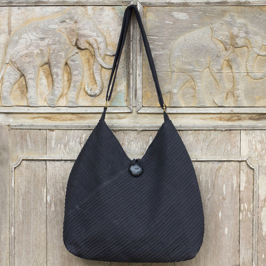 Surreal Black Handcrafted Cotton Hobo Bag