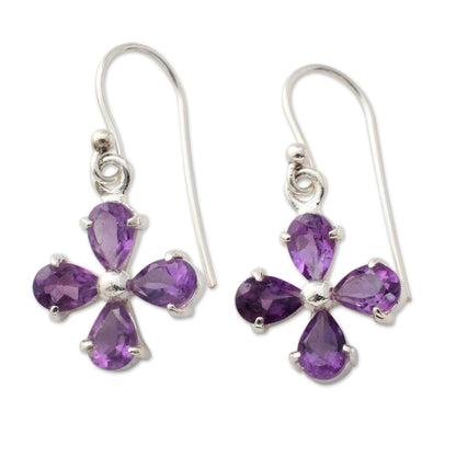 Lilac Blossom Amethyst Silver Dangle Earrings