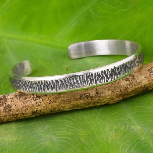 Whispering Rain Thailand Cuff Bracelet of Handcrafted Sterling Silver