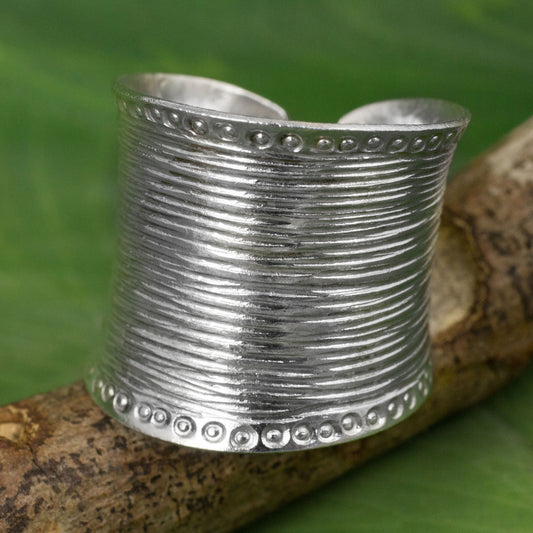 Hill Tribe Spectacular Sterling Silver Wide Wrap Ring Hand Crafted in Thailand