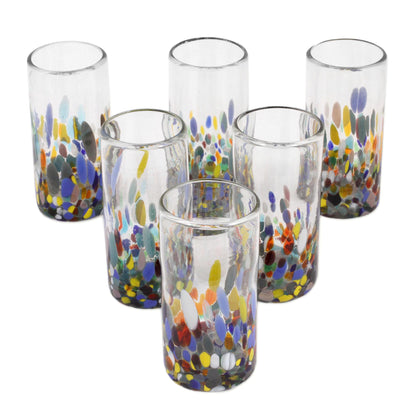 Confetti Festival Multicolor Hand Blown Glass Highball Glasses (Set of 6)