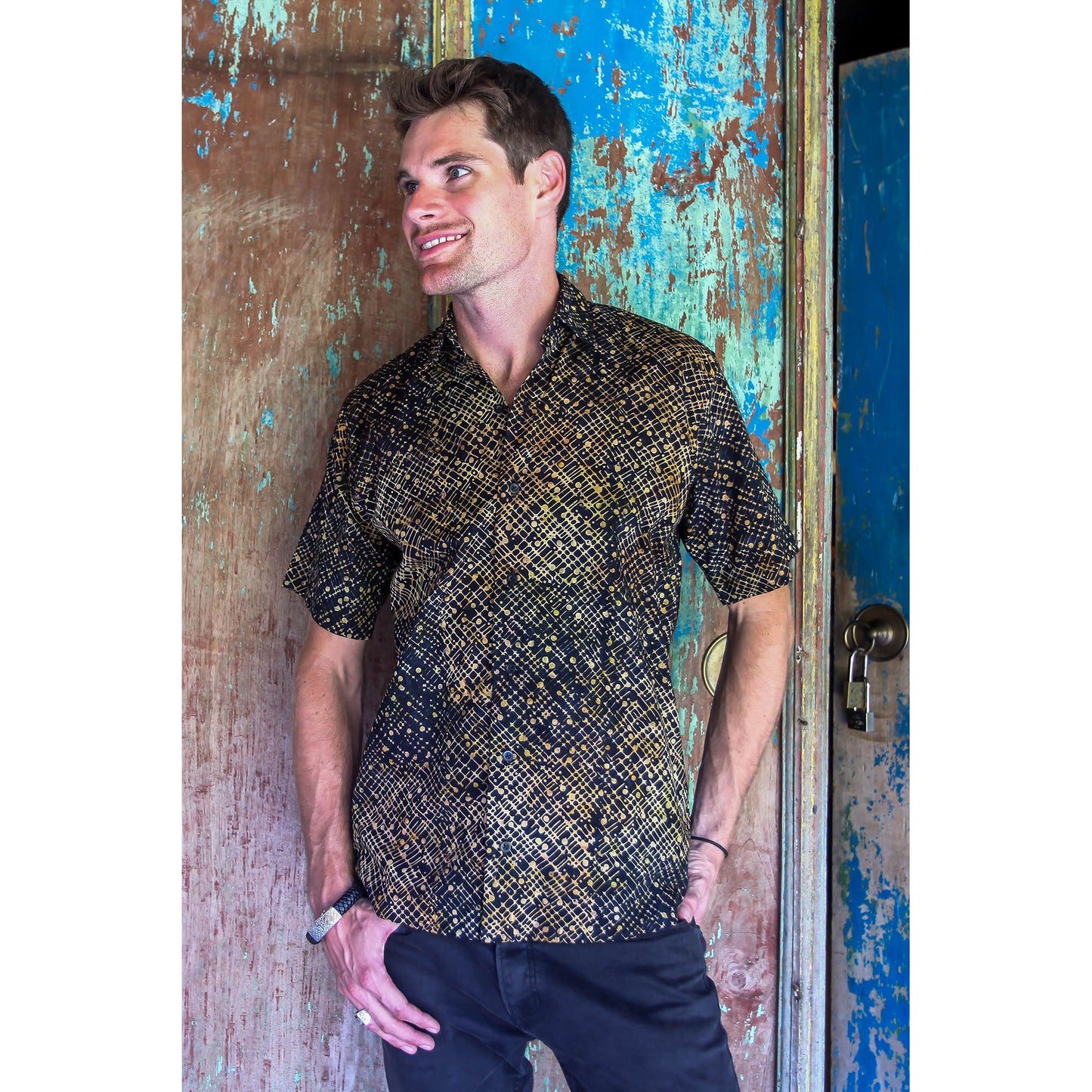 Night Starfield Black Men's Batik Shirt