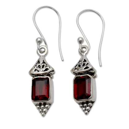 Red Lantern Garnet & Silver Dangle Earrings