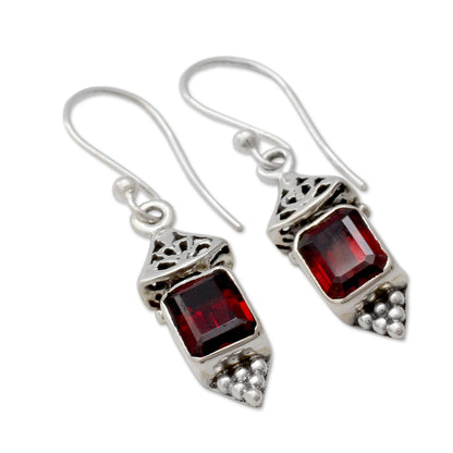 Red Lantern Garnet & Silver Dangle Earrings