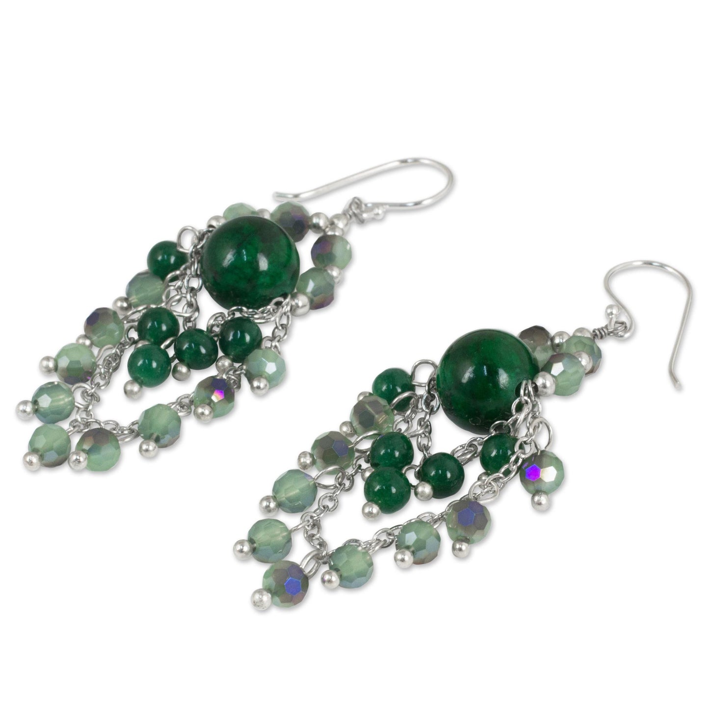 Brilliant Meteor Green Quartz and Glass Bead Chandelier Style Earrings