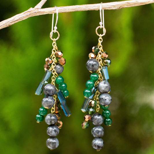 Brilliant Cascade Waterfall Style Earrings with Labradorite and Quartz Beads