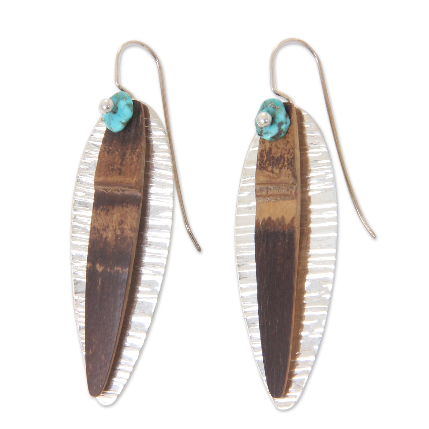 Bamboo Island Drop Earrings Crafted from Silver Turquoise and Bamboo