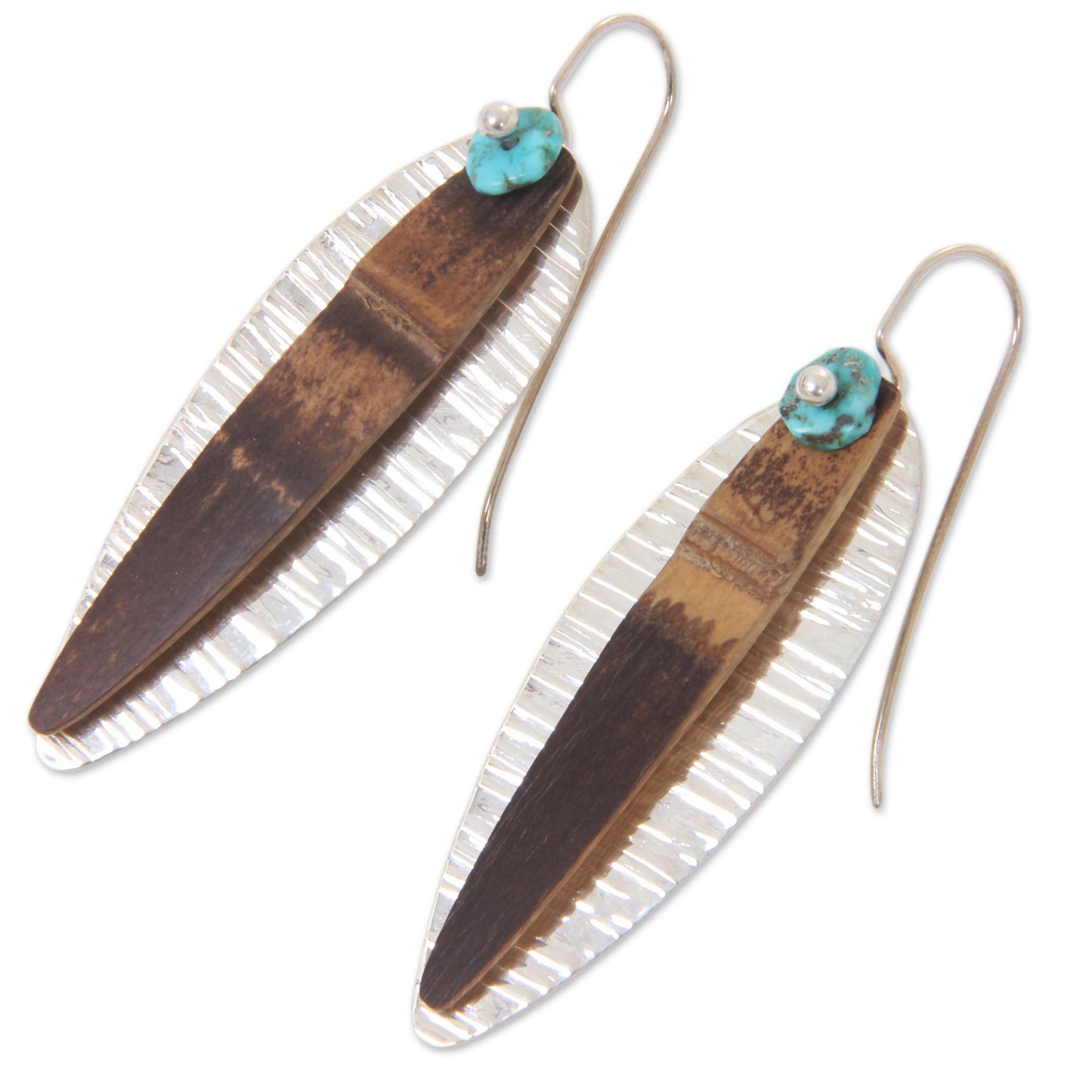 Bamboo Island Drop Earrings Crafted from Silver Turquoise and Bamboo