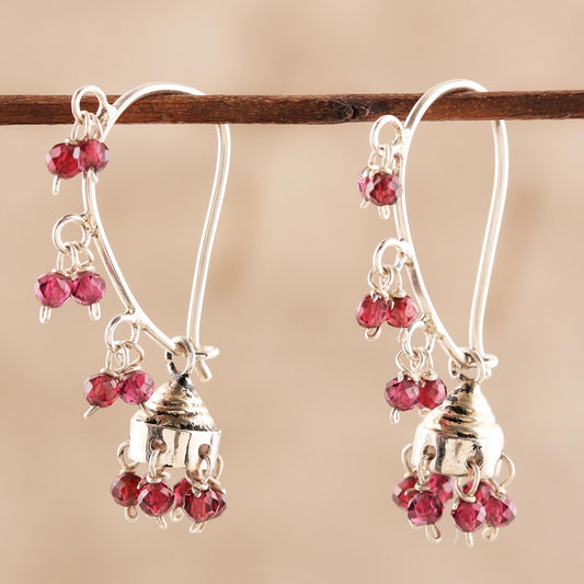 Music Garnet & Silver Jhumki Style Chandelier Earrings