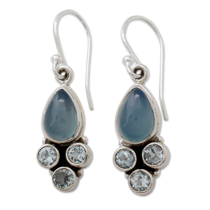 Dream Meadow Fair Trade Chalcedony and Blue Topaz Silver Dangle Earrings