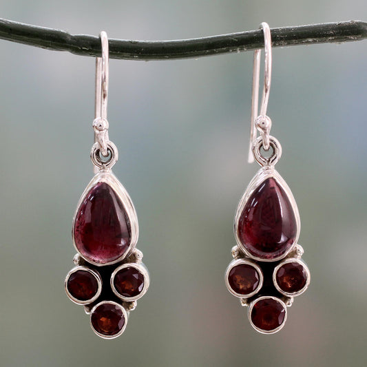 Scarlet Meadow Indian Sterling Silver and Garnet Dangle Hook Earrings