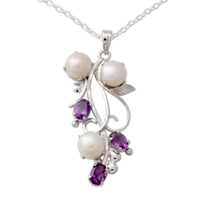 Pearl & Amethyst Floral Pendant Necklace