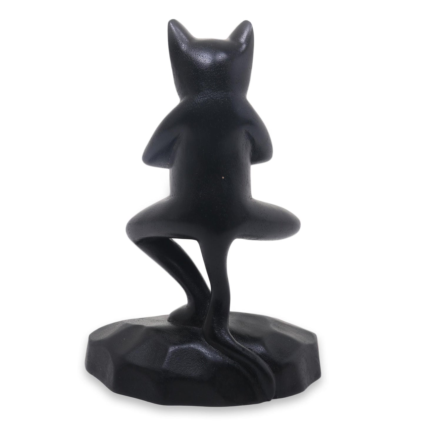 Vrkasana Black Cat Unique Wood Sculpture of Black Cat in Yoga Pose