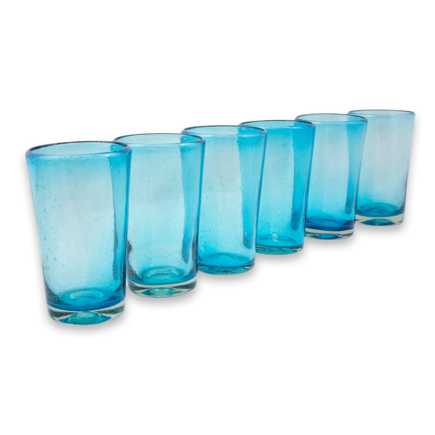 Aquamarine Bubbles Hand Blown Highball Glass Set