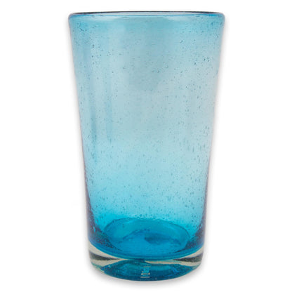 Aquamarine Bubbles Hand Blown Highball Glass Set