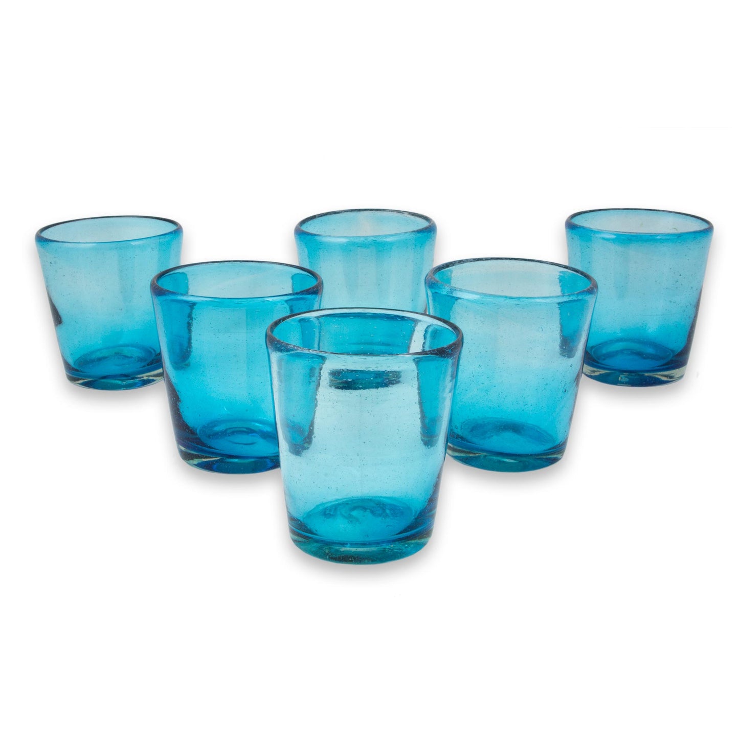 Aquamarine Bubbles Set of 6 Aquamarine Hand Blown 10 oz Juice Glasses