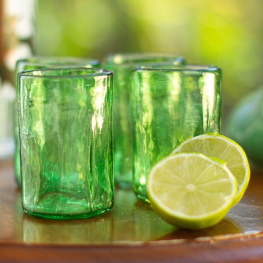 Green Mist Set of 4 Artisan Crafted Blown Glass Green Tumblers