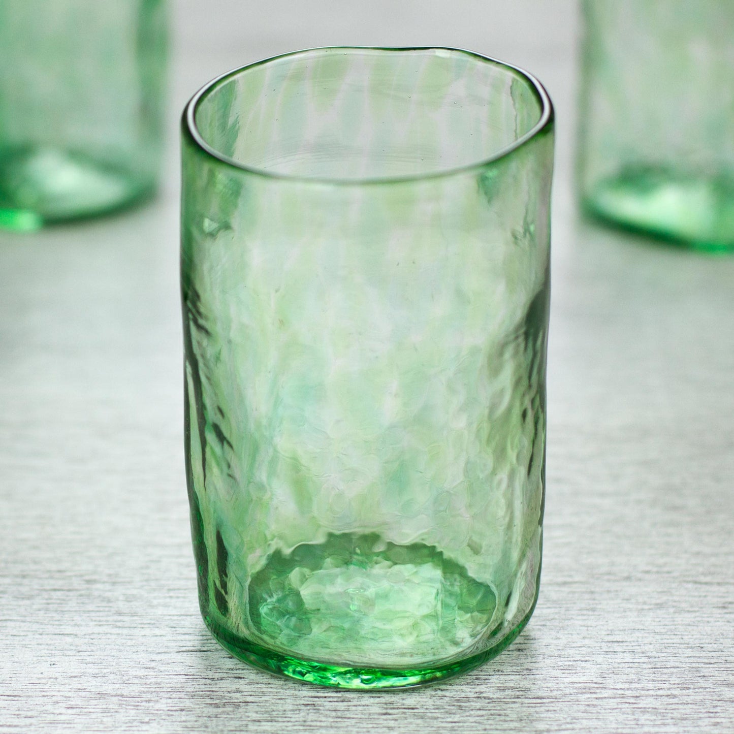 Green Mist Set of 4 Artisan Crafted Blown Glass Green Tumblers