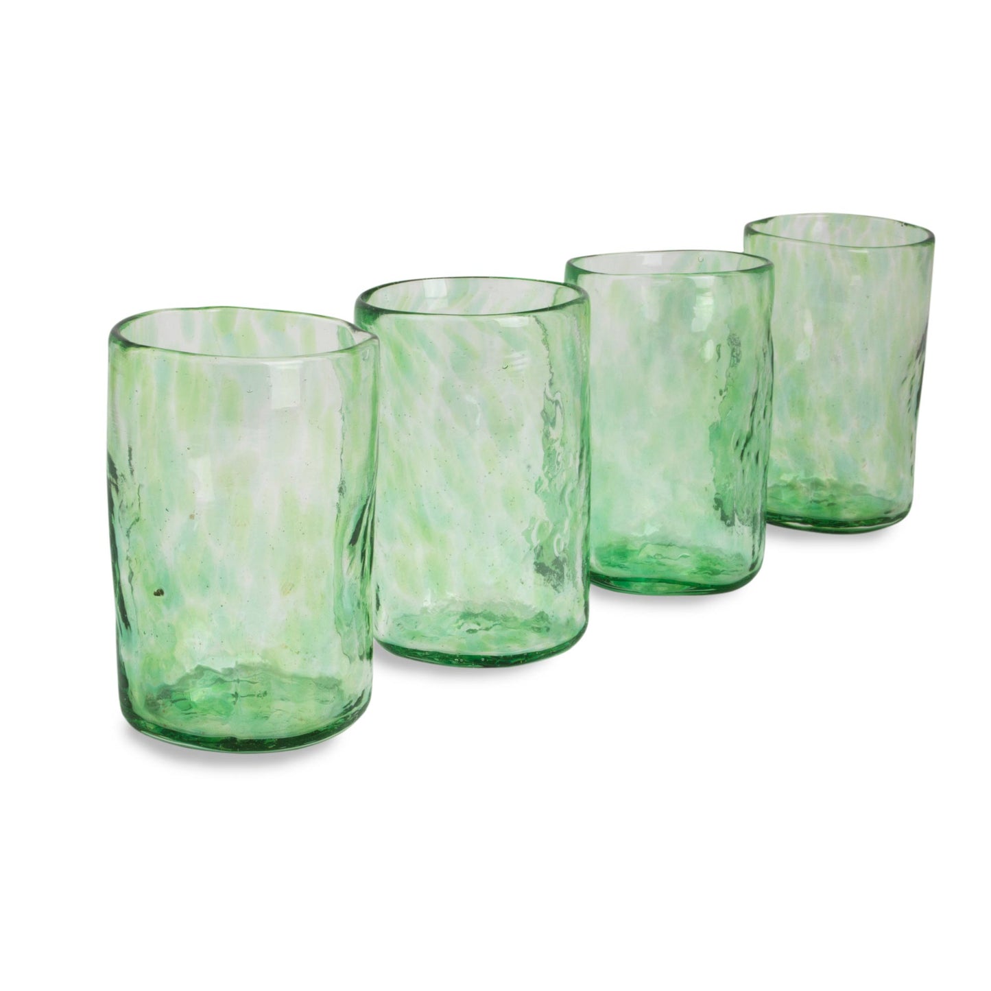 Green Mist Set of 4 Artisan Crafted Blown Glass Green Tumblers